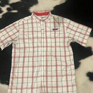 Columbia Men's Red and White Checkered Shirt